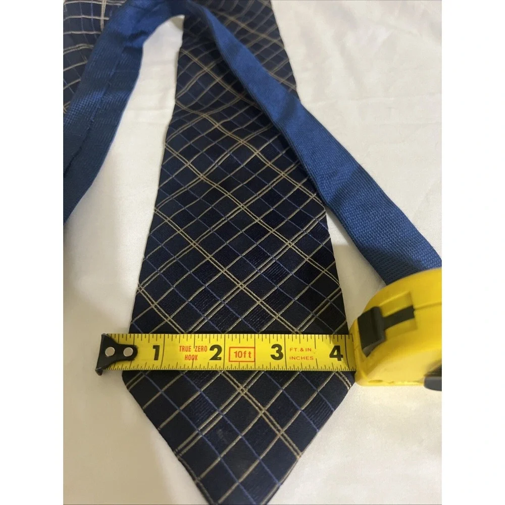 TOMMY HILFIGER DARKBLUE YELLOW CHECKER 100% SILK‎ NECKTIE TIE